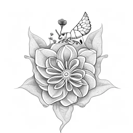 A Black And Grey Dotwork Tattoo Of A Beija-flor Feeding On A Flower With A Book Open Beneath Them