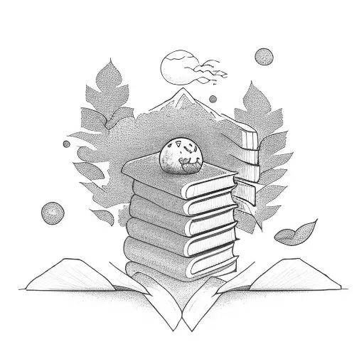 A Minimalist Tattoo Of A Stack Of Books With A Small Plant Growing Out Of It