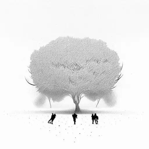 A Tree Silhouette Formed By Football Players In Action