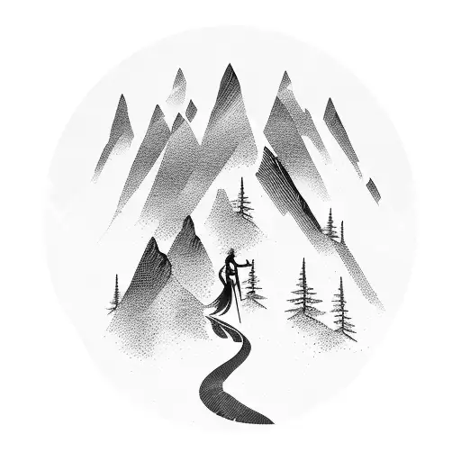 A Silhouette Of A Person Standing On A Mountain Peak With Nordic And Greek Symbols Surrounding Them