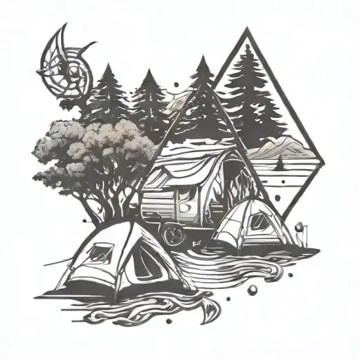 A Tribal Design Incorporating Symbols Of Family And Camping