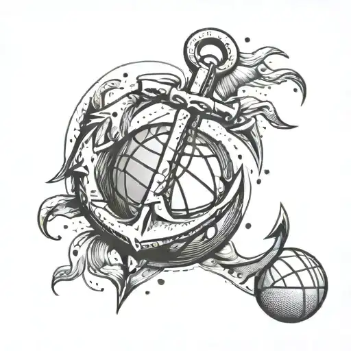 An Anchor Intertwined With A Basketball In A Dotwork Style