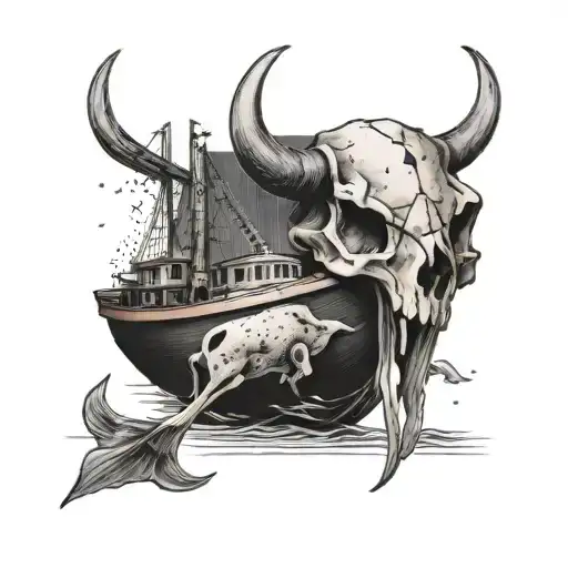 A Buffalo Skull With A Canal And A Boat