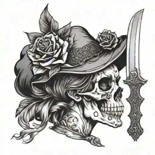 Skull Knife Pinup Girl Dressed