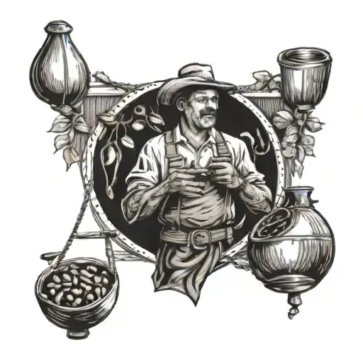 An Agriculturist Harvesting Coffee Beans With Musical Instruments Hanging From Their Belt