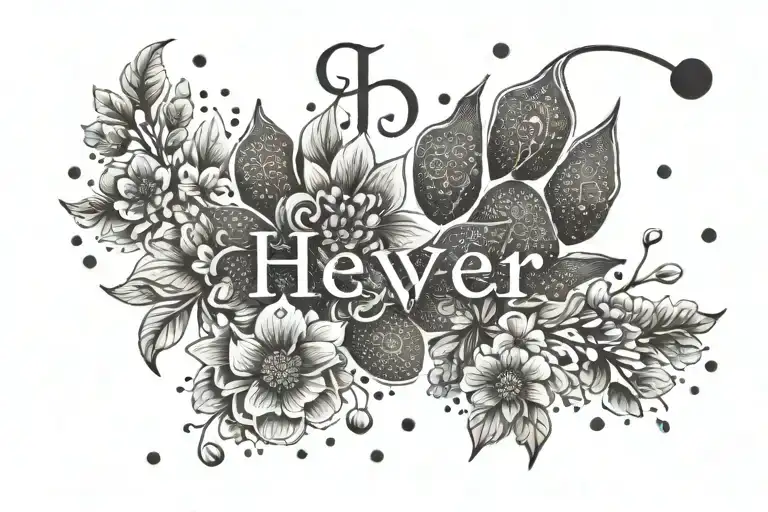 The Name Hever In The Center With Flowers Around And A Dog's Paw