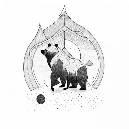 Mountain With Sunrise And A Bear In The Forest