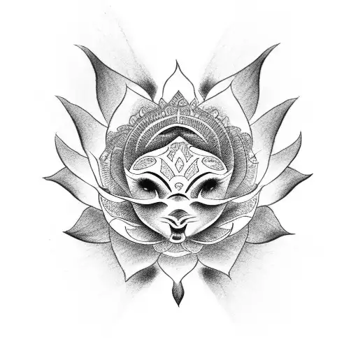 Lotus Flower With A Devil Face In The Center
