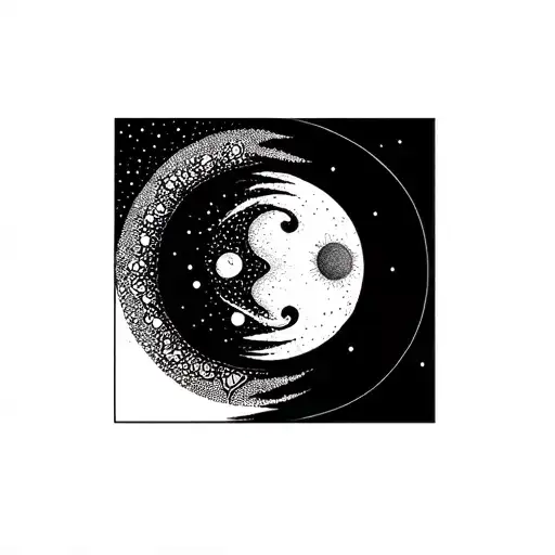 Sun And Moon Merging Into A Cosmic Melody Of Sound Waves