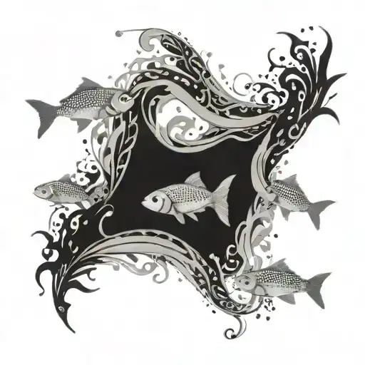 A Surreal Design Of A Pageant Sash Made Of Swirling Water And Fish Silhouettes