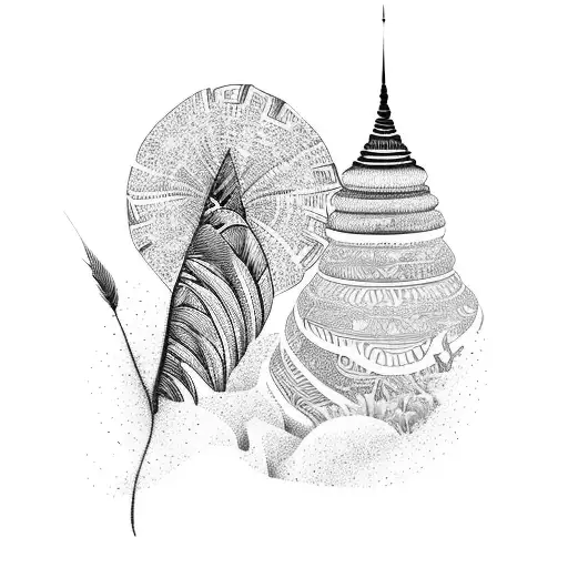 Thailand And Palms And Feather And Ink