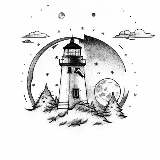 Lighthouse With Moon Background