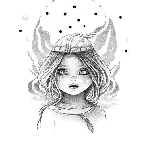 A Little Girl Sitting On The Seashore And Looking Towards The Sunset