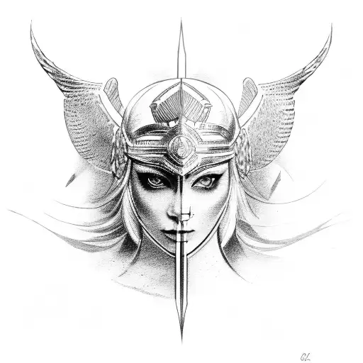 Valkyrie Head In Front Of A Nordic Compass