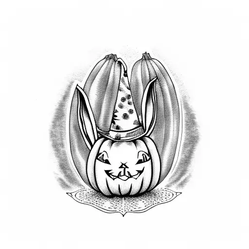 Baby Bunny In A Pumpkin Wearing A Witch's Hat