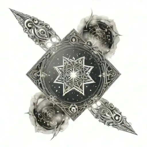 A Celestial Themed Tattoo Combining Astrology Symbols With Intricate Bracelet Designs