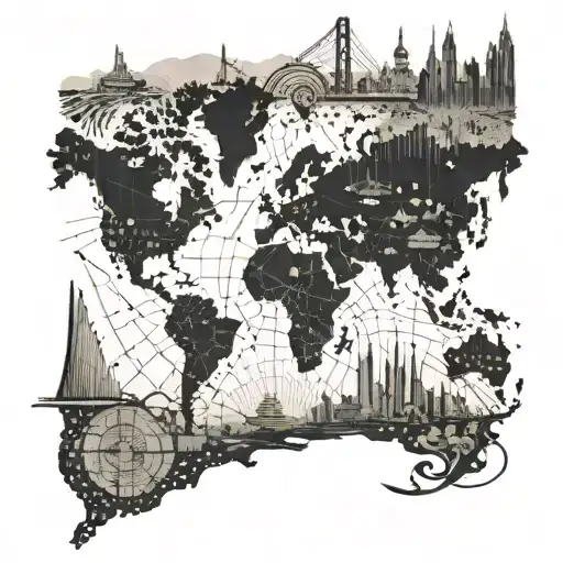 Map Of The World With Architectural Landmarks Marked As Music Notes