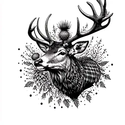 Stag With Thistle And Black Watch Tartan