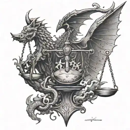 A Libra Scale Balanced With Healing Symbols And Surrounded By Icy Dragon Wings