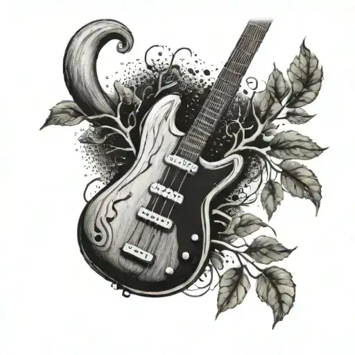 A Bass Guitar Neck Morphing Into A Tree With Musical Notes As Leaves