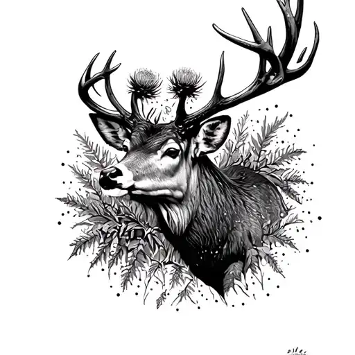 Stag With Thistle And Black Watch Tartan