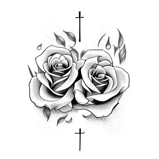 Two Roses With Music Notes Around And Praying Hands