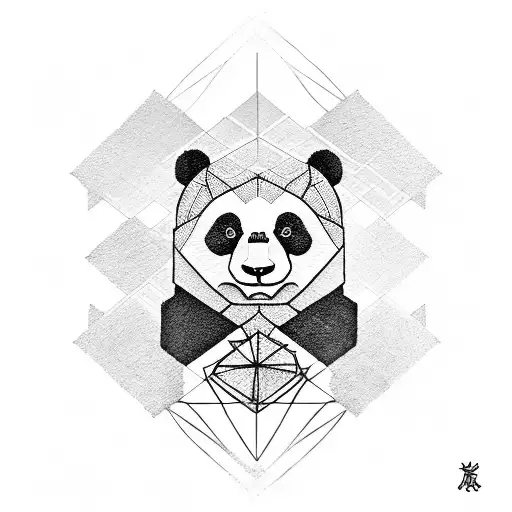 Geometric Panda With Bamboo