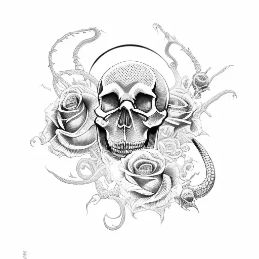 Skull And Roses With Scorpion And Rattlesnake