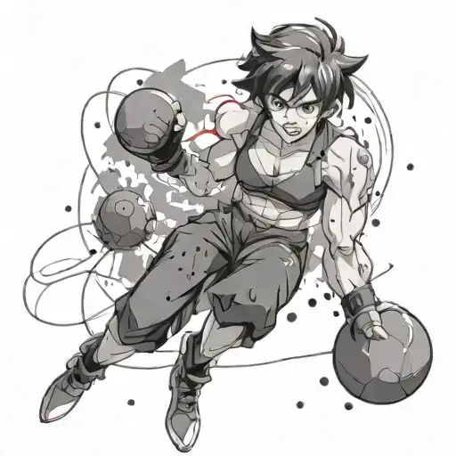An Anime Character Battling In A Gym Arena With Gaming Elements