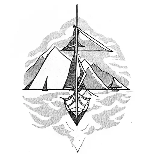 European Alps With Beach And Sailboat Geometric