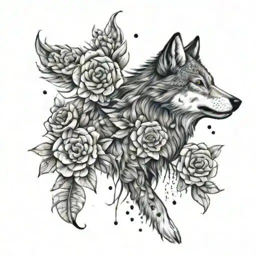 Wolf With Flowers Blooming