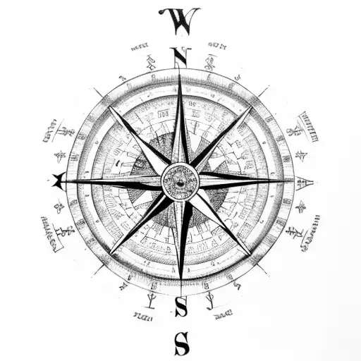 A Detailed Compass With A Ship's Wheel In The Center
