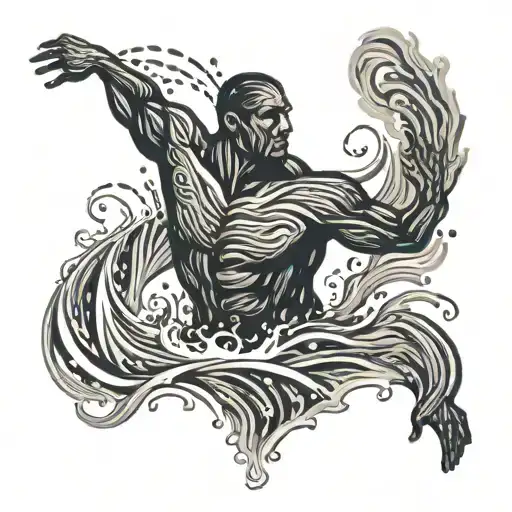 Swimmer's Silhouette Against A Backdrop Of Swirling Water Currents