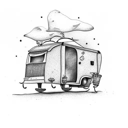 Dog With Caravan Traveling Over Moss