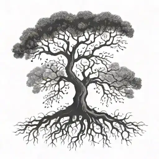 A Minimalist Tree Silhouette With The Roots Symbolizing Staying Grounded In The Present Moment