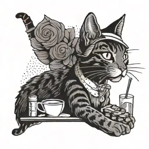 A Retro Diner Scene With A Cat Waitress Serving Sushi To Customers