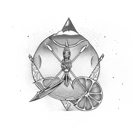 Bow And Arrow Going Through An Orange Slice