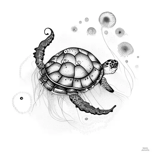 Jellyfish And Sea Turtle