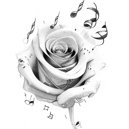 Two Roses With Music Notes Around