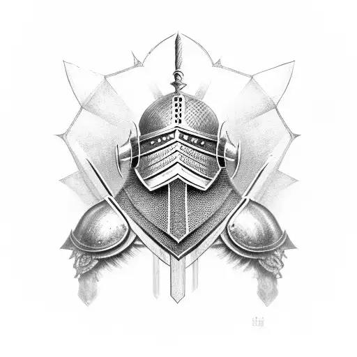 Knight Helmet On Schield With Sword