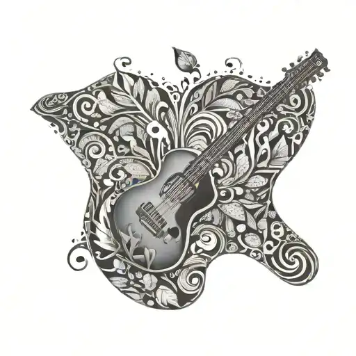 An Abstract Design Of Australian Native Spices Forming A Guitar Shape