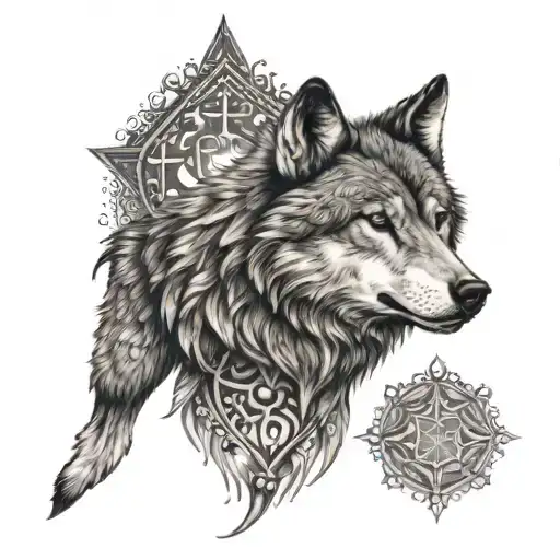Wolf With Ornaments One The Background