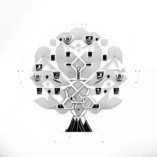 A Minimalist Tattoo Of A Family Tree With Each Member Represented By A Different Geometric Shape