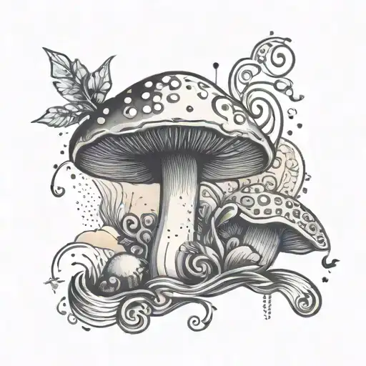 A Tattoo Design Of A Mushroom-shaped Music Note Surrounded By Beach Elements