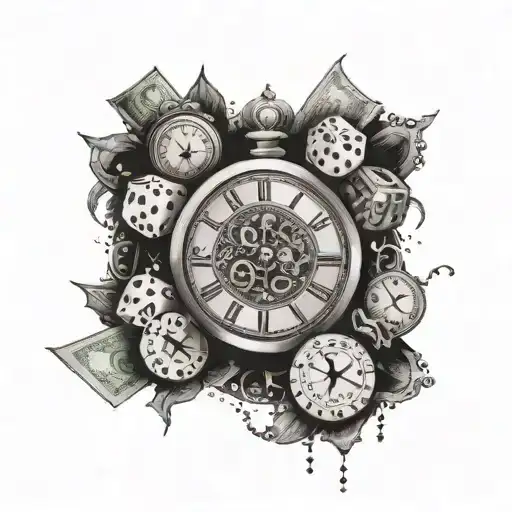 A Clock With Dice As The Hands And Money Symbols As The Hour Markers