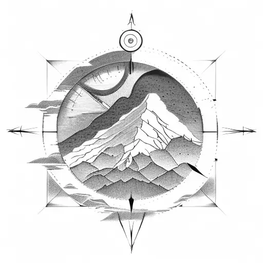 Mountain Scene With A Realistic Compass And Trees