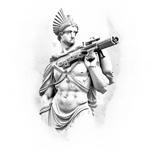 Roman Statue Holding An M4 Machnine Gun