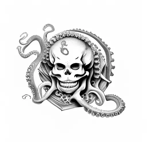 A Skeleton Reading A Book With An Octopus Crawling Out Of Its Eye Socket