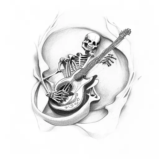 Musical Notes Forming A Skeleton Playing A Guitar
