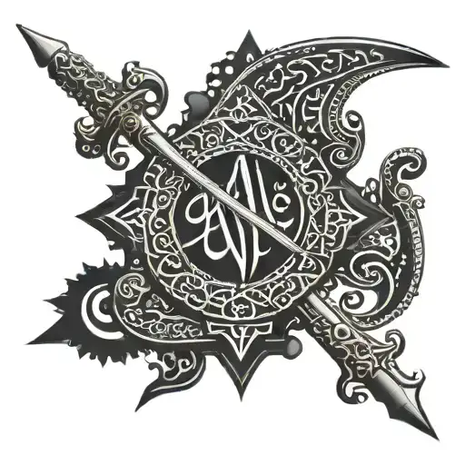 An Intricate Design Of A Quran Verse Intertwined With A Sword